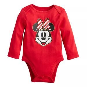 Disney Minnie Mouse Baby Girl Holiday Bodysuit Long Sleeves 6 Mt